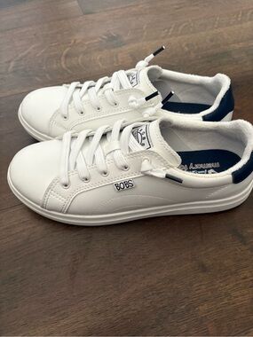 Skechers BOBS White Sneakers with Navy Trim